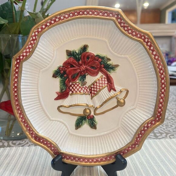 Fitz and Floyd Essentials Holiday Bells‎ Christmas Cookie Canape Plate 9” - Picture 2 of 5